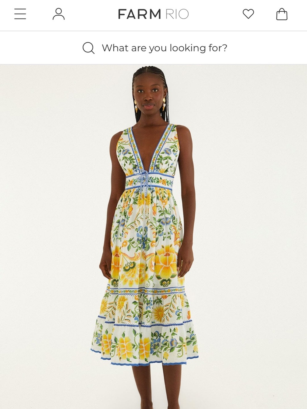 NWT FARM Rio Off-White Emily Floral Tapestry Rope Ties Midi Dress